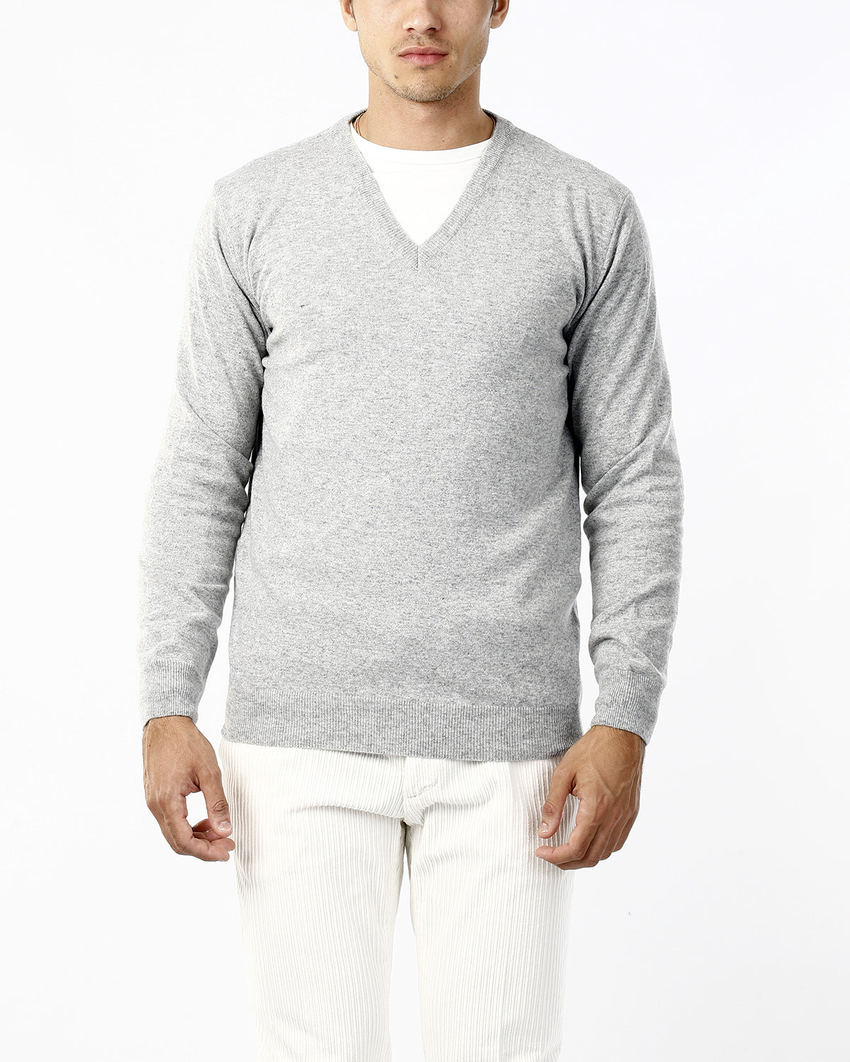 MAGLIONE RASATO SCOLLO V_GRIGIO