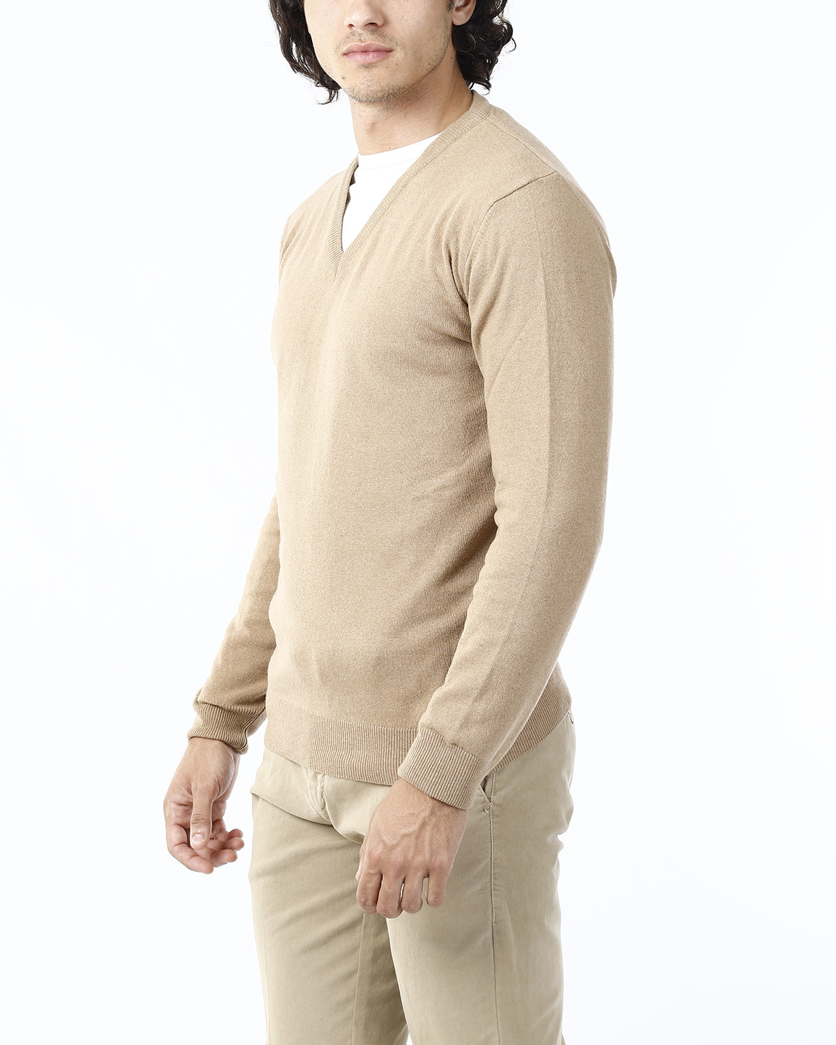 MAGLIONE RASATO SCOLLO V_CAMMELLO