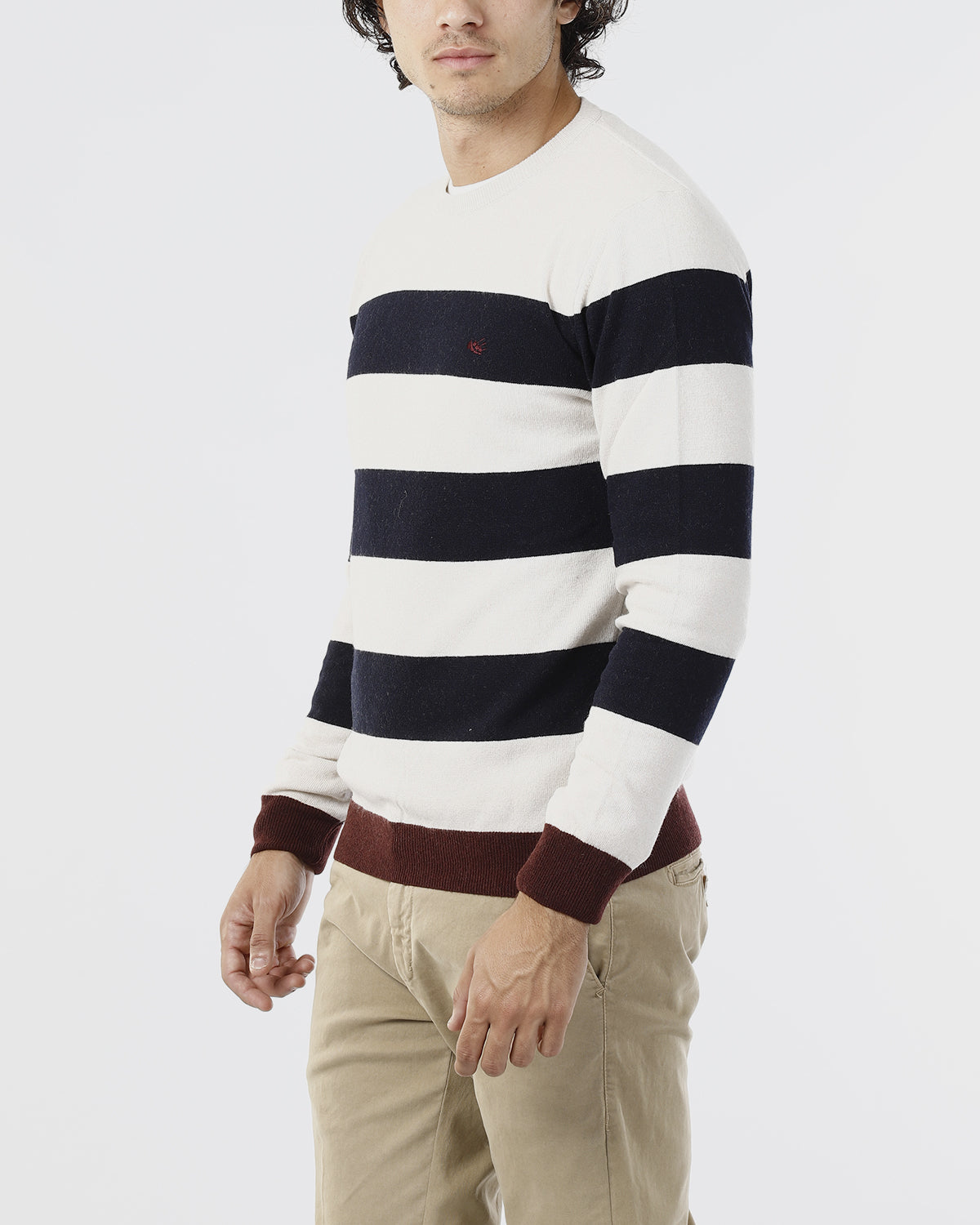 OLD RIVER MAGLIONE GIROCOLLO CON RIGA IN CONTRASTO_BORDEAUX