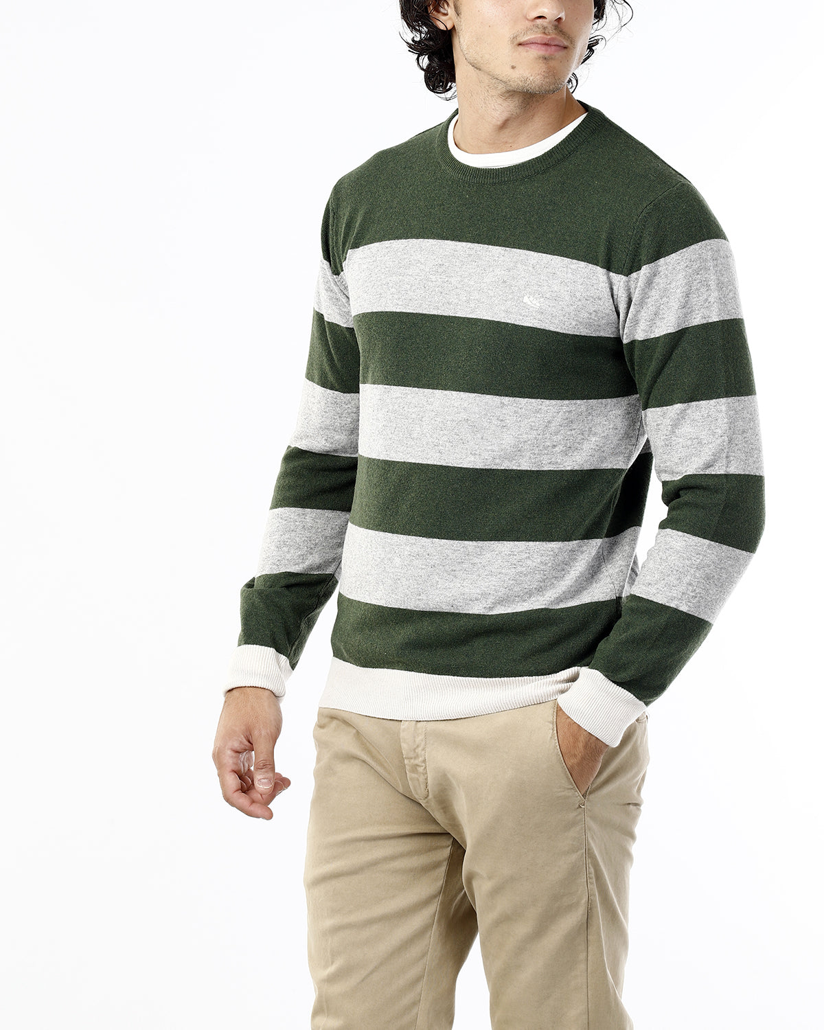 OLD RIVER MAGLIONE GIROCOLLO CON RIGA IN CONTRASTO_SAND