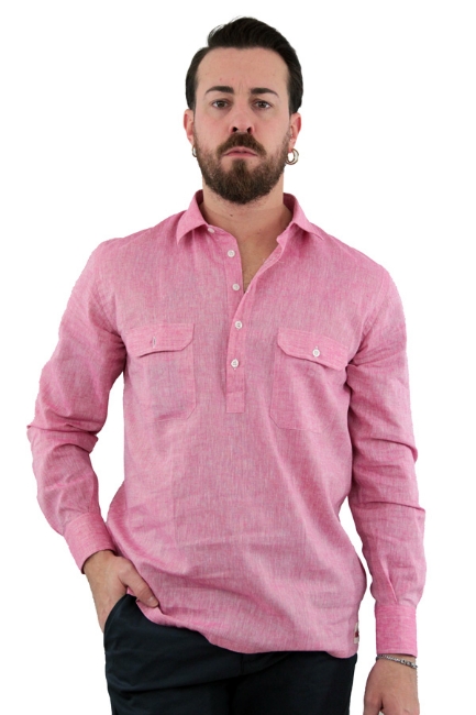 OL POLO CAMICIA DI LINO ROSA