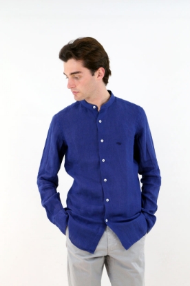 CAMICIA COREANA DI LINO BLU