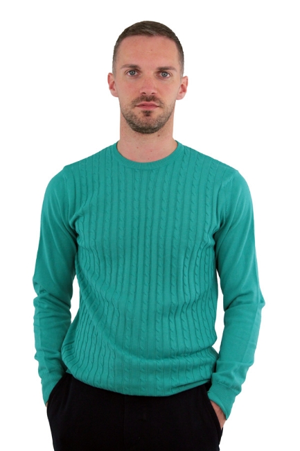 MAGLIONE DI COTONE A TRECCE VERDE ACQUA