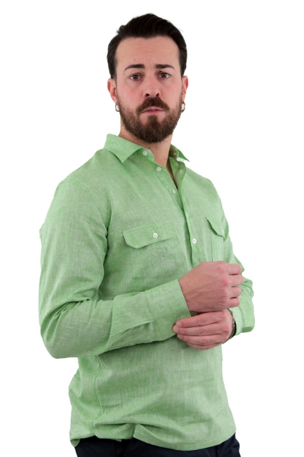 OL POLO CAMICIA DI LINO VERDE