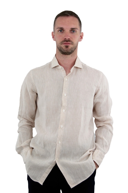 CAMICIA DI LINO CON COLLO CLASSICO BEIGE