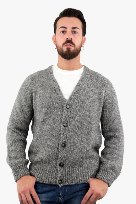 CARDIGAN A 5 BOTTONI MELANGE GRIGIO