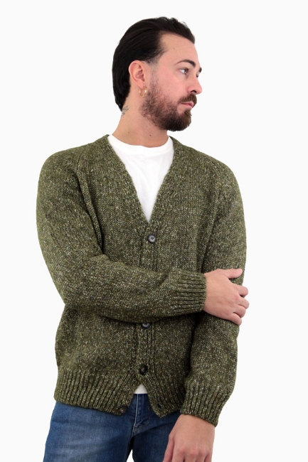 CARDIGAN A 5 BOTTONI MELANGE VERDE