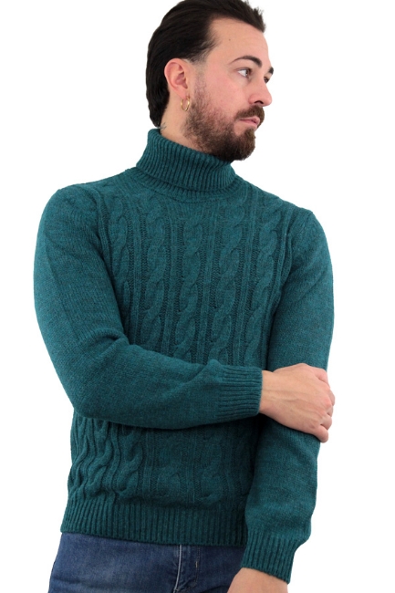 MAGLIONE DOLCEVITA A TRECCE VERDE