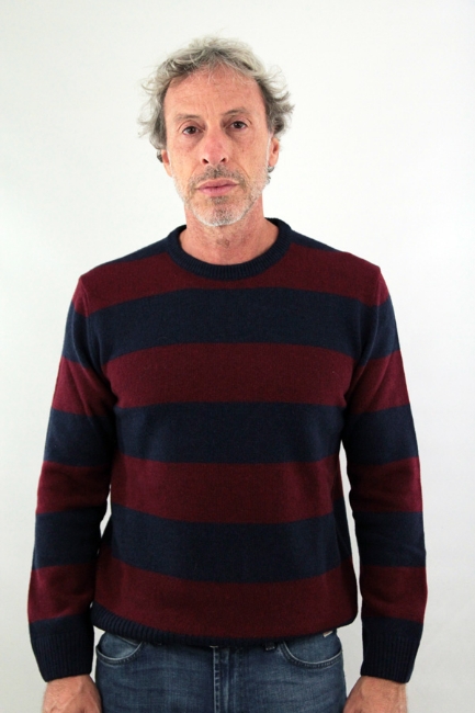 MAGLIONE GIROCOLLO A RIGHE BORDEAUX -BLU